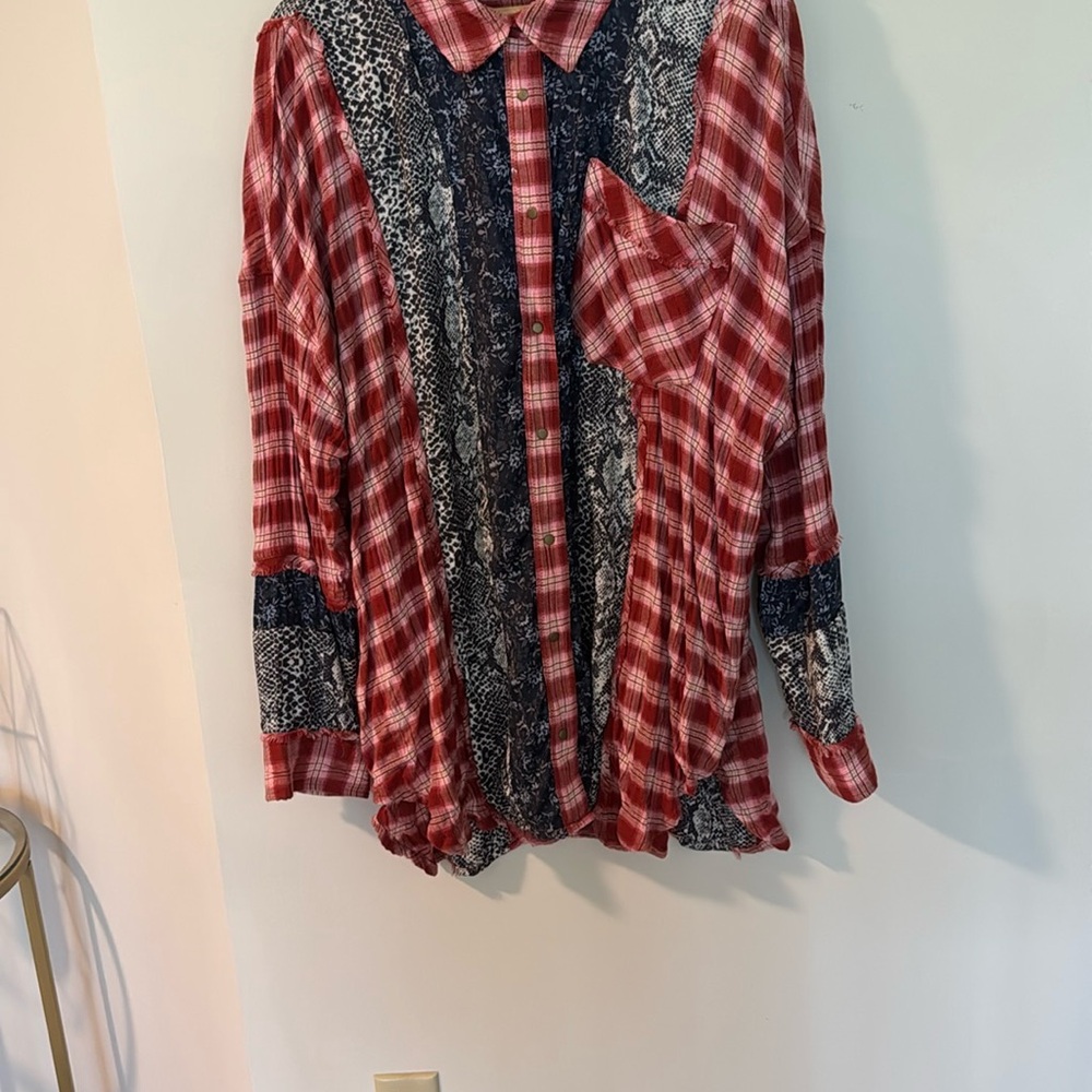 We the Free by Free People - Red and Navy Plaid Button-Up Shirt